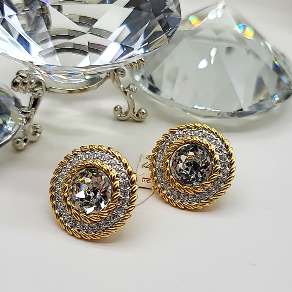 NWTS! Vintage 1985 SWAROVSKI SAL Gold Plated Over Rhodium Exquisite Clip On Ears - Picture 7 of 8